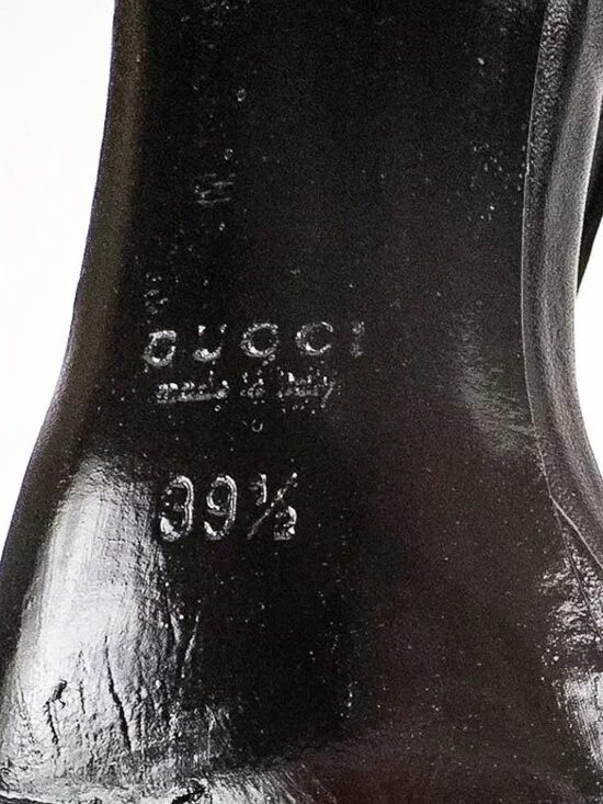 Gucci Double G Black Leather Ankle Strap Sandals Gold Logo Sz 39.5 - Picture 7 of 12